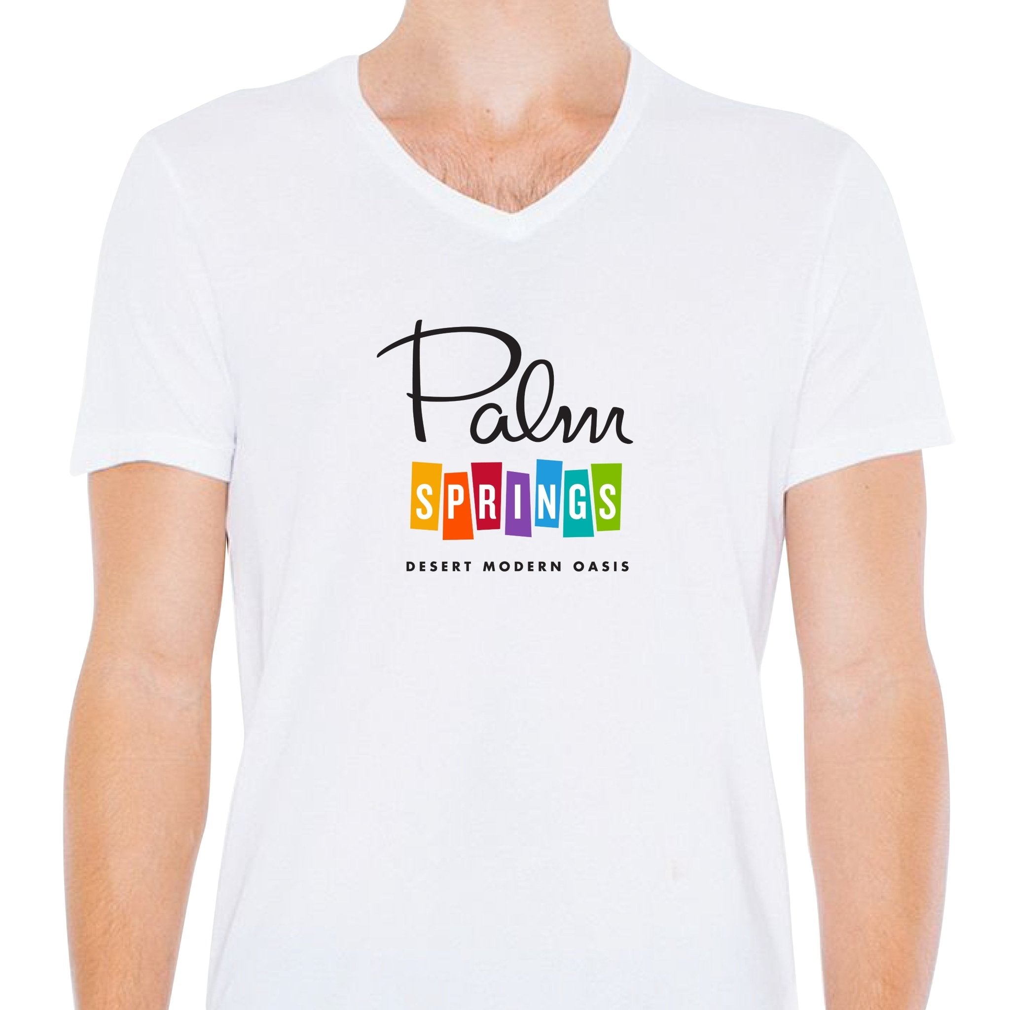 Palm Springs Rainbow V-Neck - White - Destination PSP