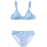 Powder Blue Sustainable Stripe Frilled Bikini