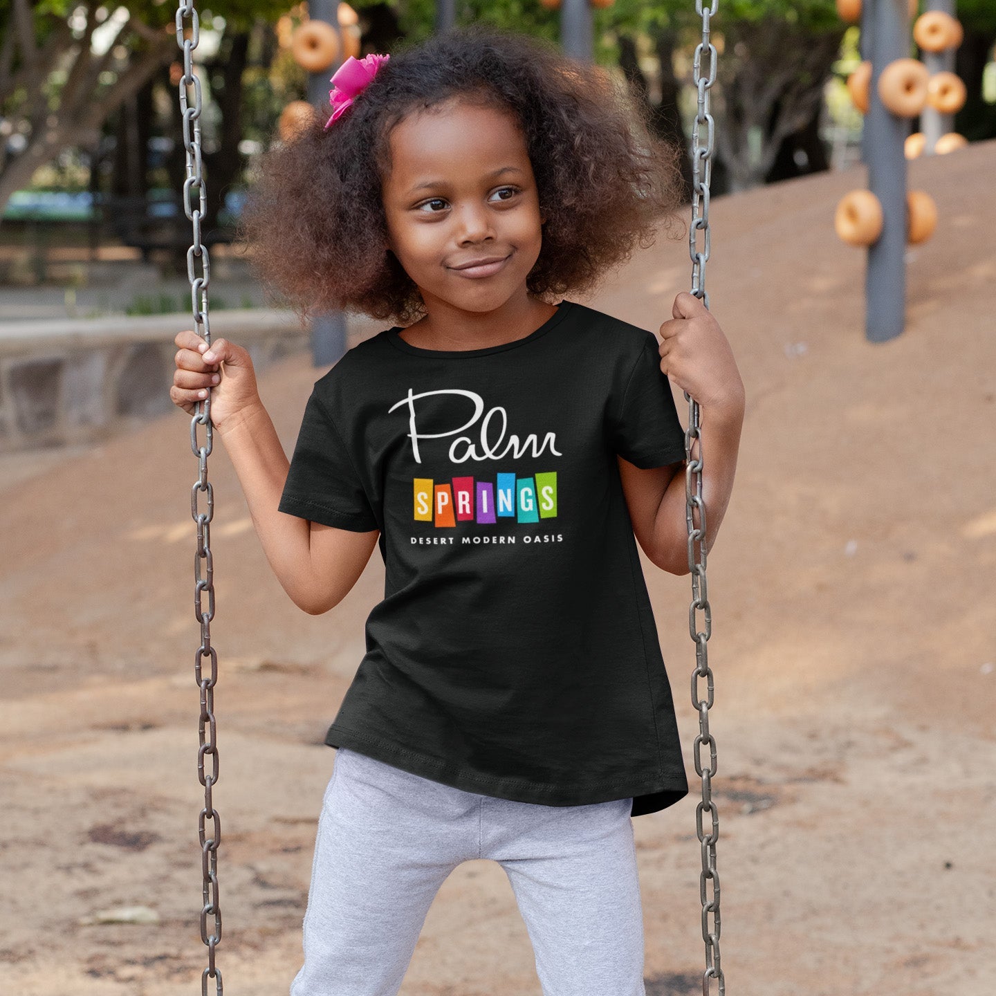 Unisex T-shirt Kids - Palm Springs Rainbow Tee - Black - Destination PSP