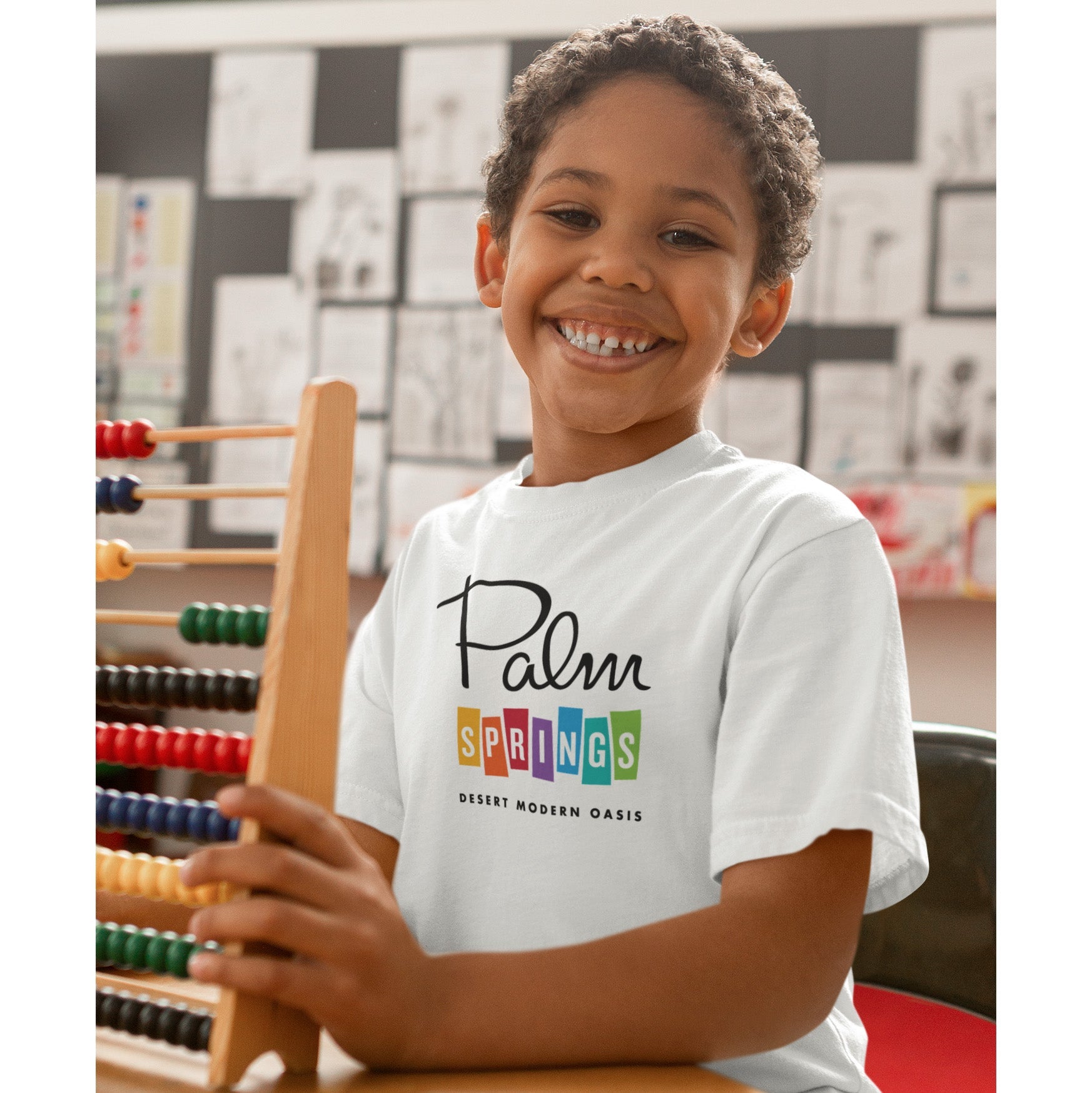 Unisex T-shirt Kids - Palm Springs Rainbow - White - Destination PSP