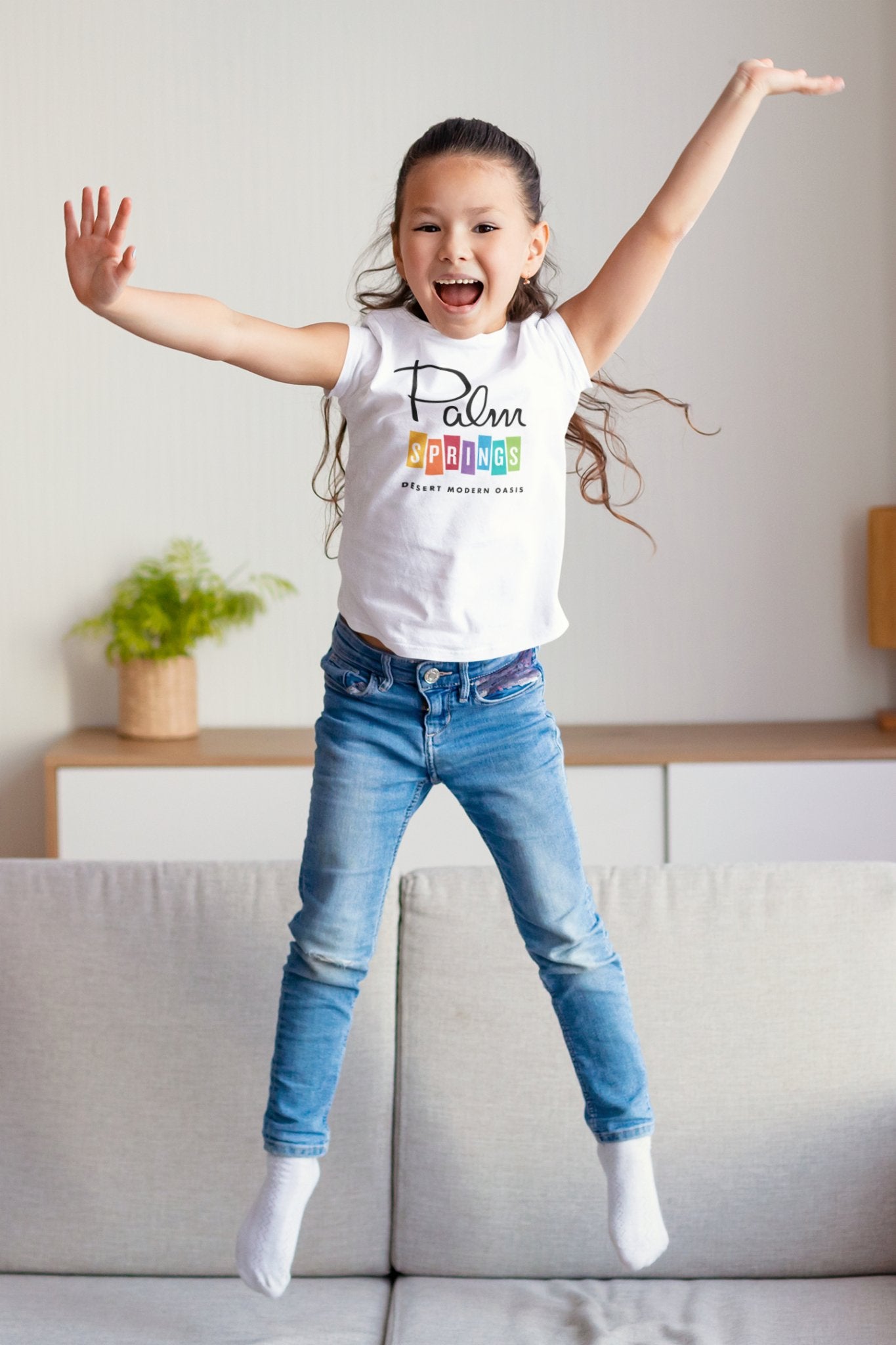 Unisex T-shirt Kids - Palm Springs Rainbow - White - Destination PSP
