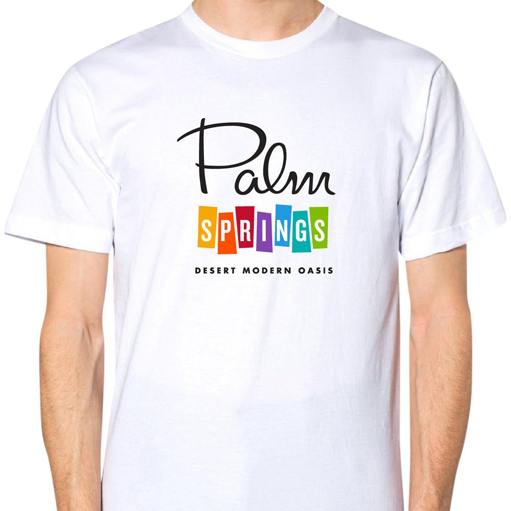 Unisex T-shirt - Palm Springs Rainbow - White - Destination PSP